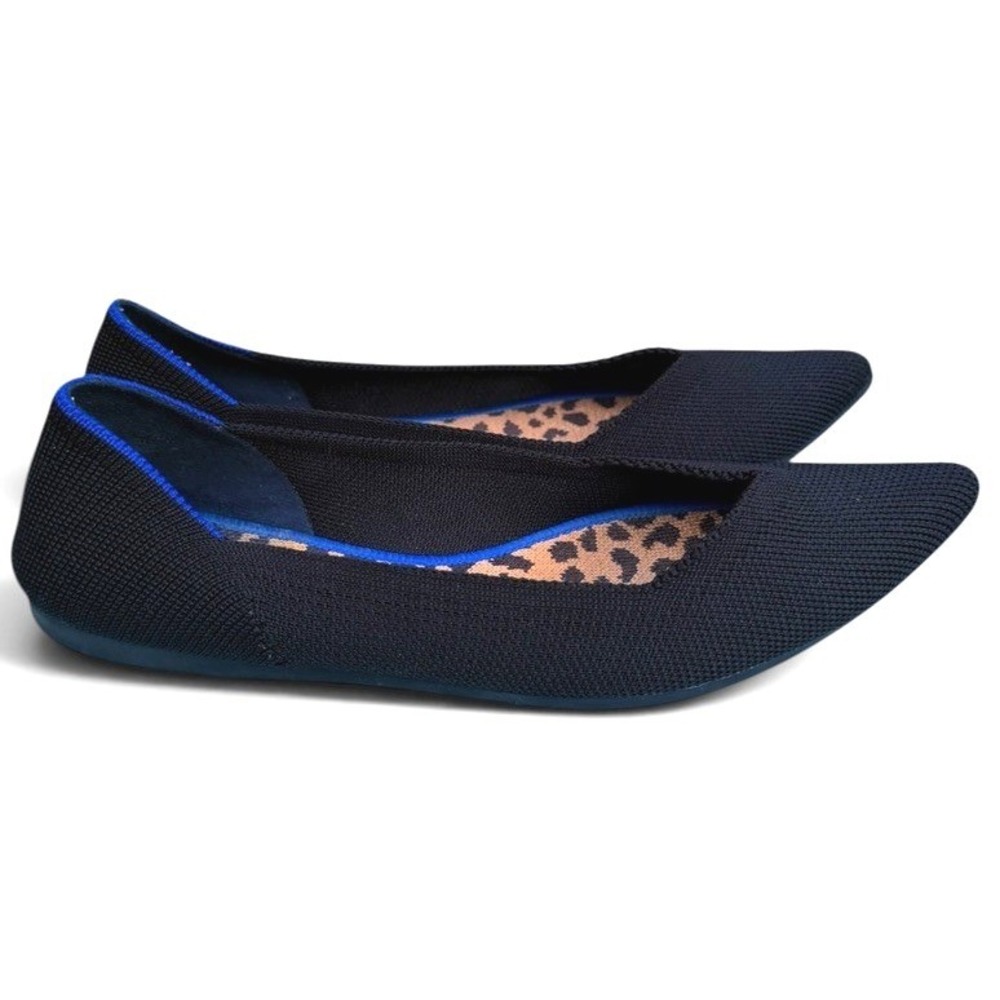 Rothy's Flats Women 7 Black The Point Leopard Insole Sustainable Knit Shoes - Picture 5 of 8